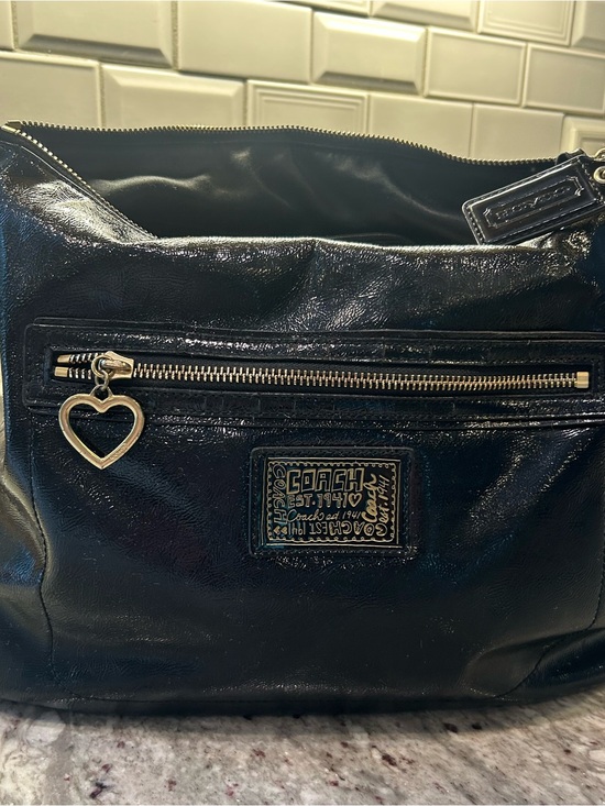 Coach Handbags - Coach Black Patent Leather Hobo with Gold Heart Charm